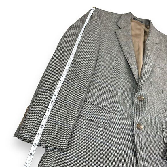 CHAPS Sports Coat Mens 40R Brown Windowpane‎ Lambswool Blazer - Picture 9 of 12